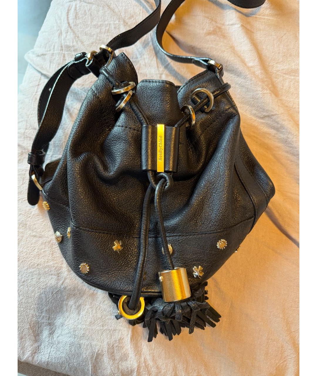 SEE BY CHLOE Черная кожаная сумка через плечо, фото 8