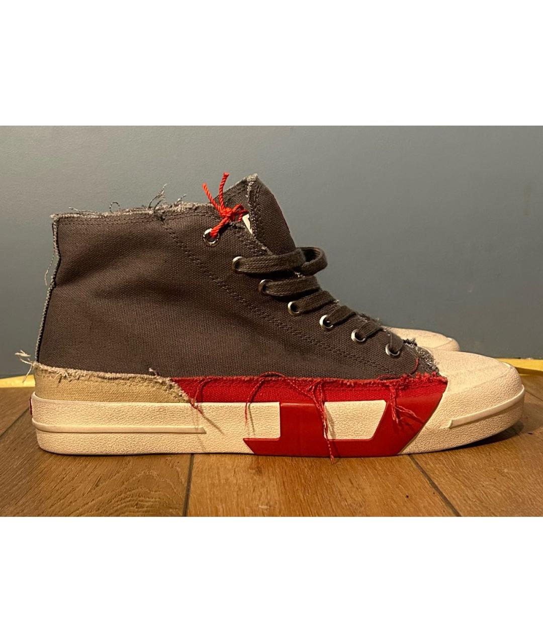 DIESEL Серые текстильные высокие кроссовки / кеды, фото 3