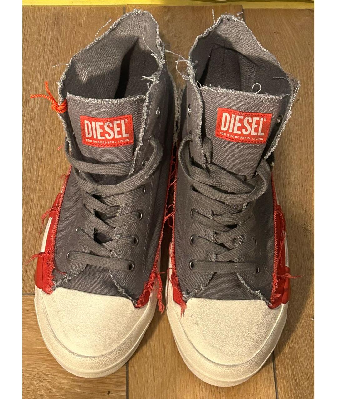 DIESEL Серые текстильные высокие кроссовки / кеды, фото 2