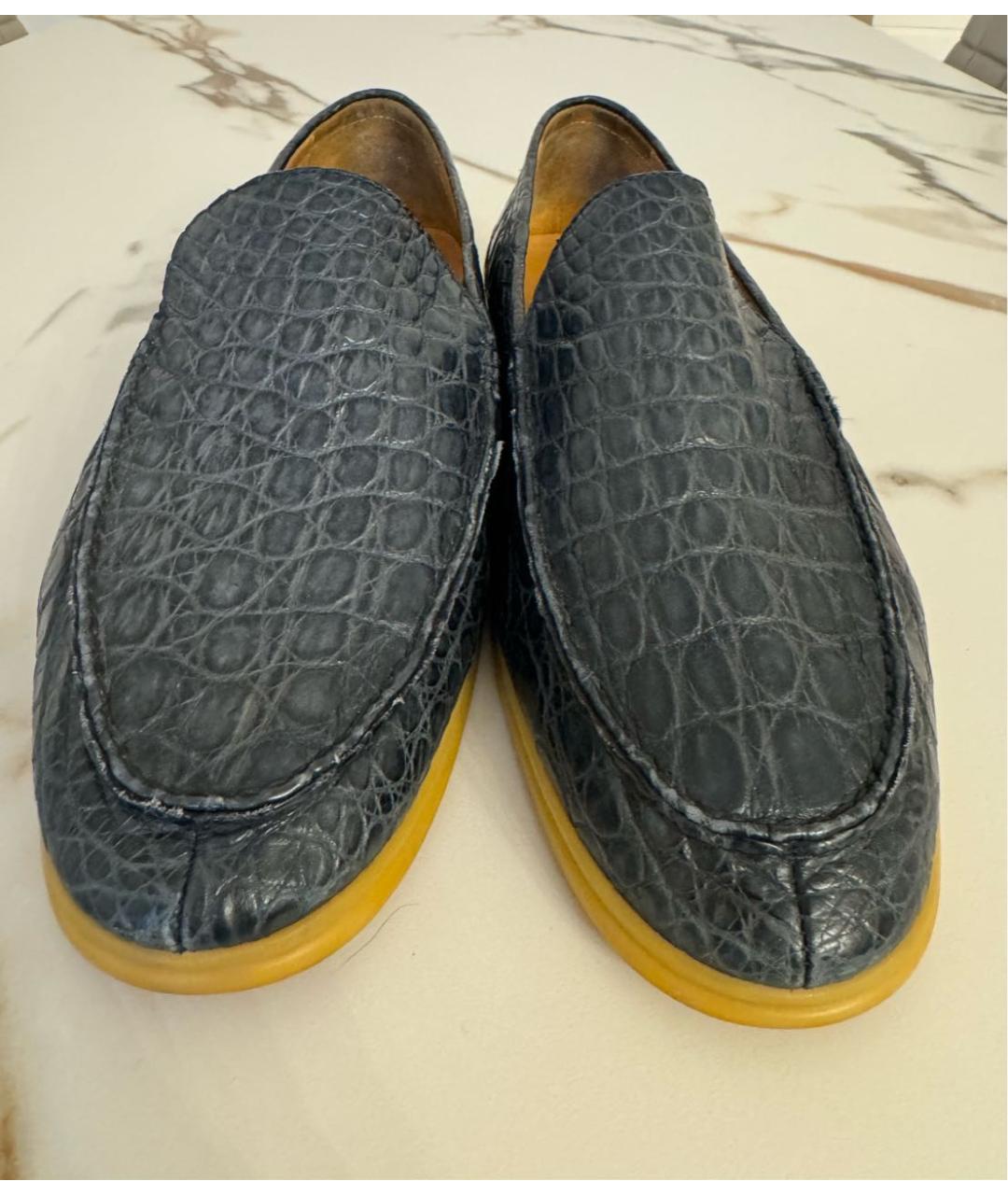 LORO PIANA Темно-синие лоферы из экзотической кожи, фото 4