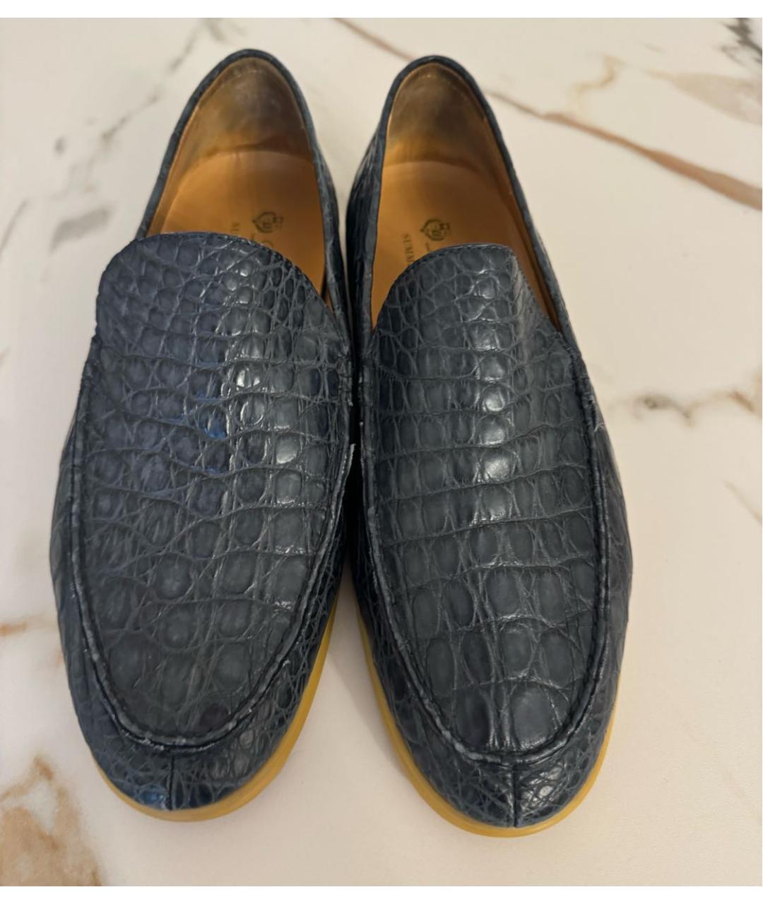 LORO PIANA Темно-синие лоферы из экзотической кожи, фото 2