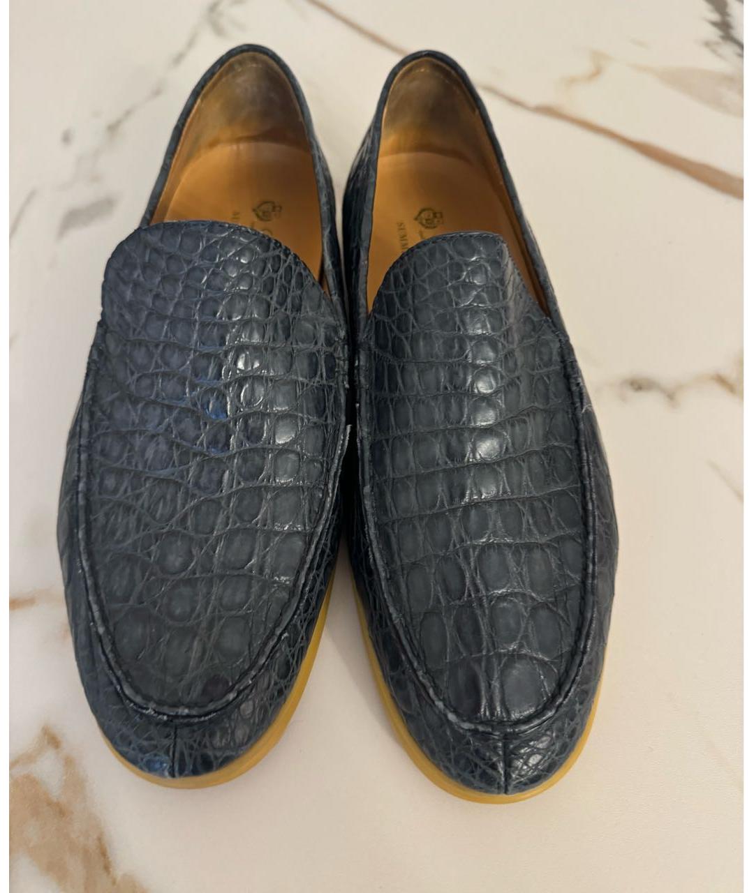 LORO PIANA Темно-синие лоферы из экзотической кожи, фото 6