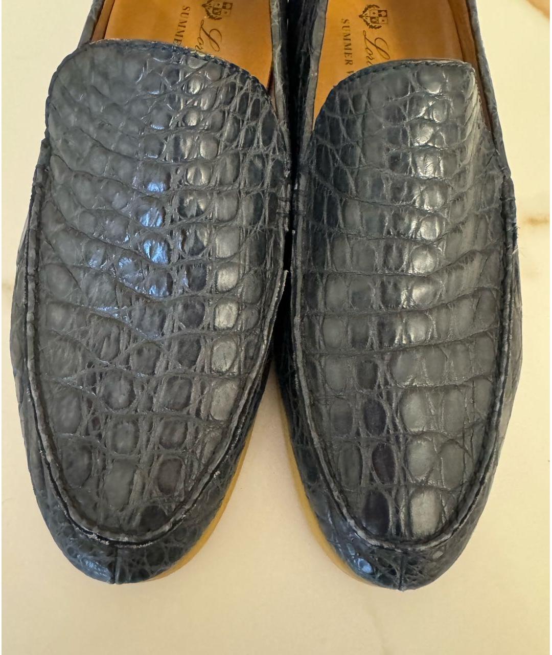 LORO PIANA Темно-синие лоферы из экзотической кожи, фото 3