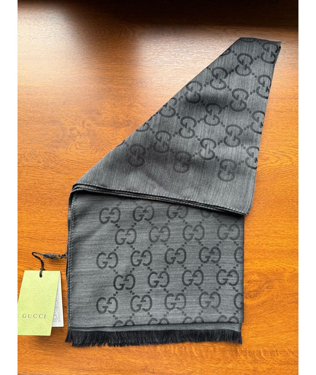 GUCCI Антрацитовый шерстяной шарф, фото 2