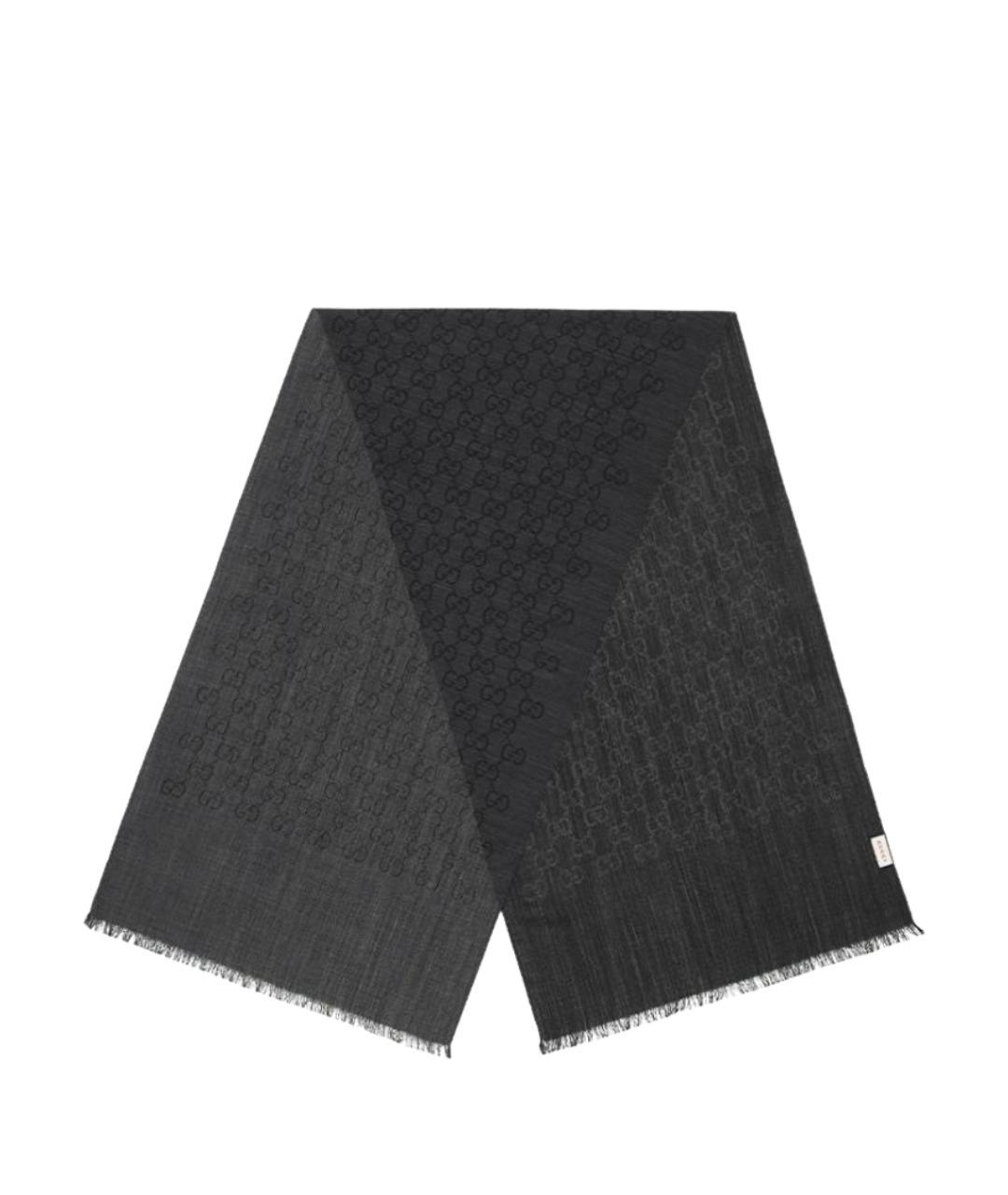GUCCI Антрацитовый шерстяной шарф, фото 1