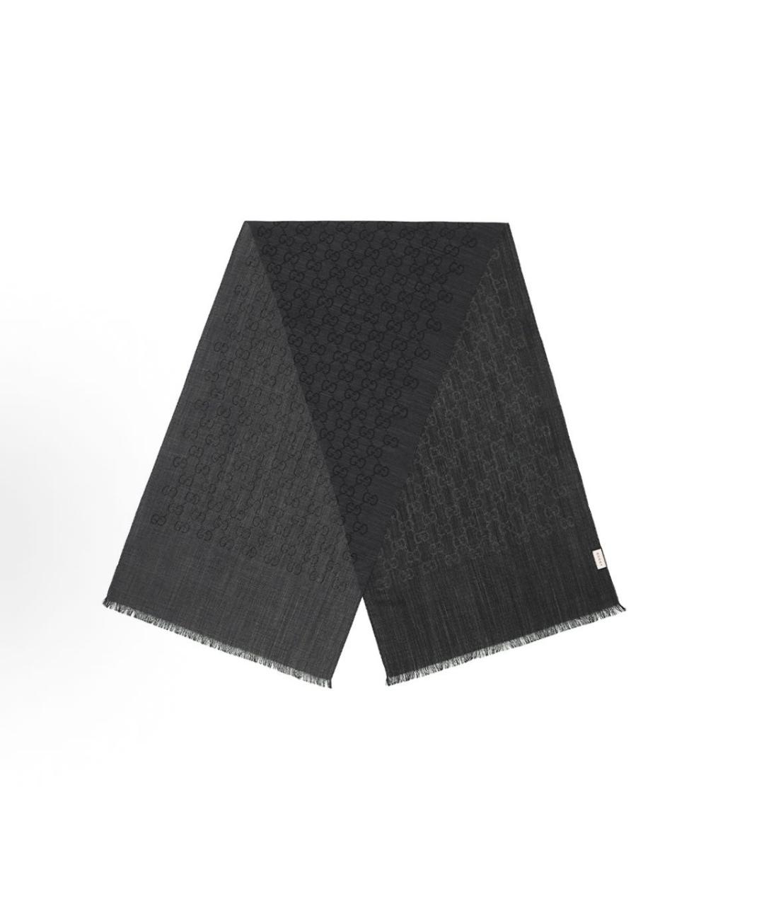 GUCCI Антрацитовый шерстяной шарф, фото 7