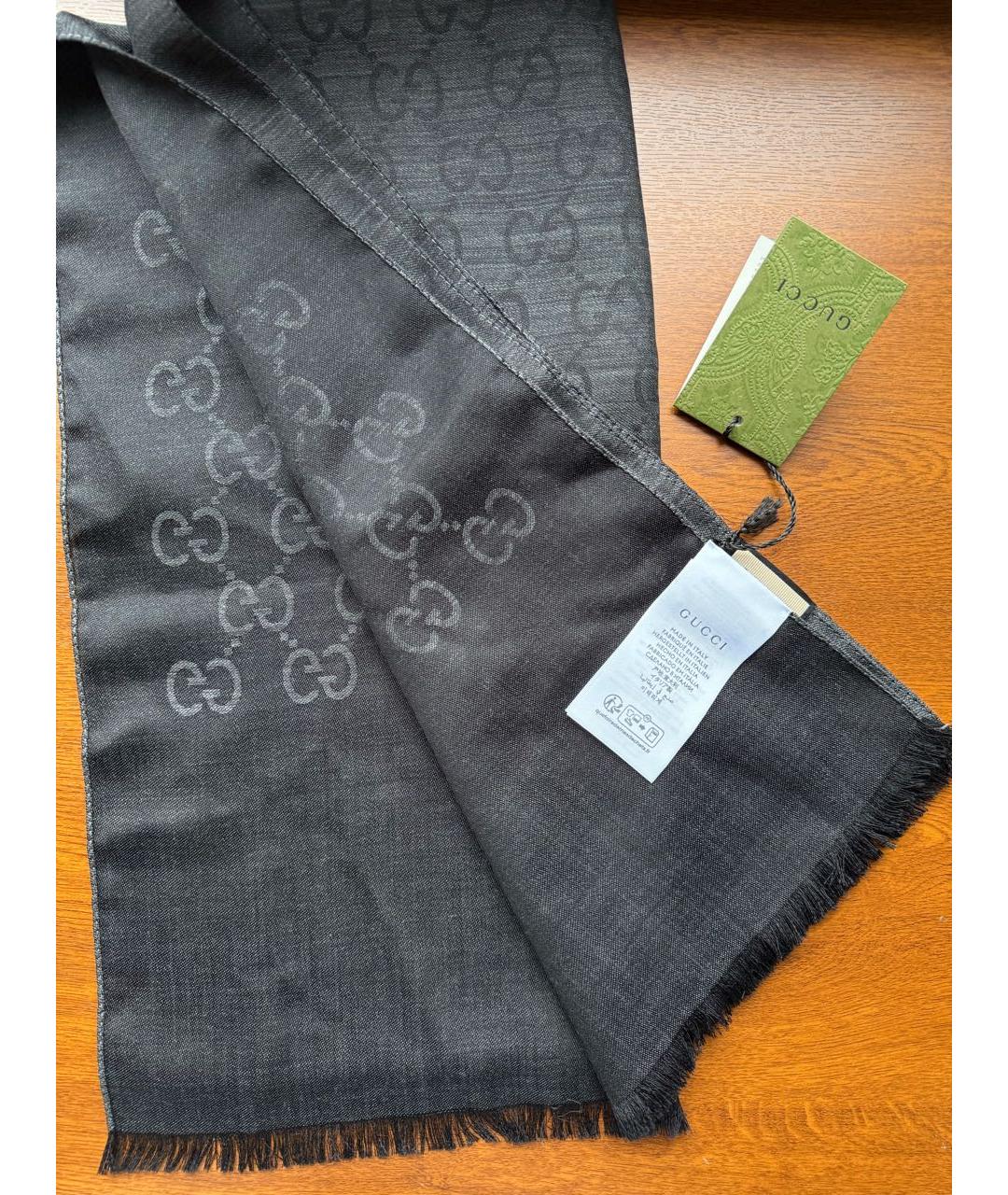 GUCCI Антрацитовый шерстяной шарф, фото 3