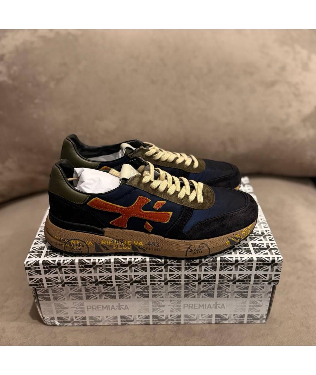 PREMIATA Темно-синие нубуковые низкие кроссовки / кеды, фото 5