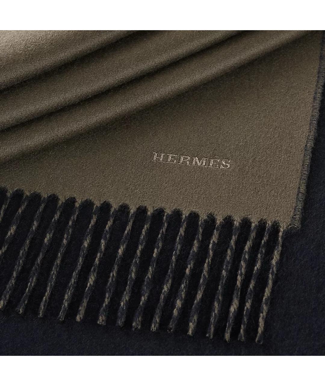 HERMES Черный кашемировый шарф, фото 2