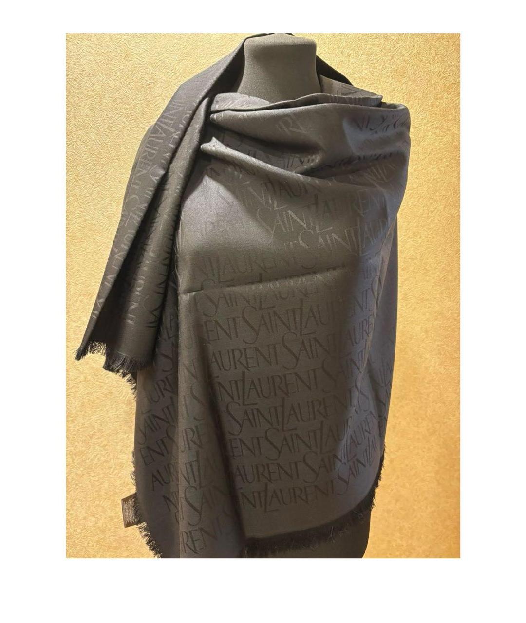 SAINT LAURENT Черный шелковый платок, фото 6