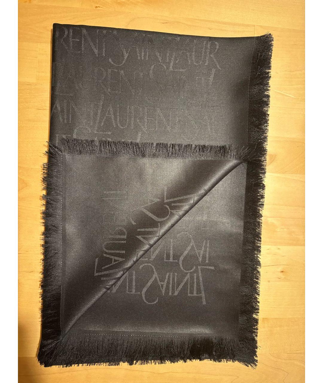SAINT LAURENT Черный шелковый платок, фото 5