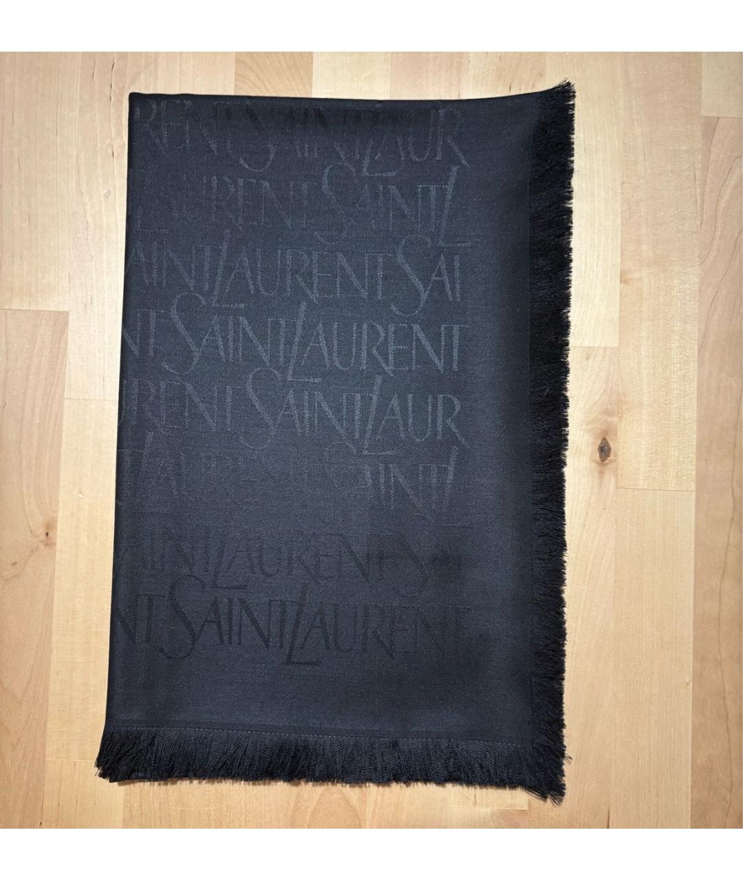 SAINT LAURENT Черный шелковый платок, фото 4