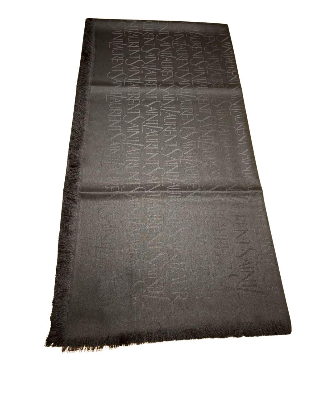 SAINT LAURENT Черный шелковый платок, фото 1