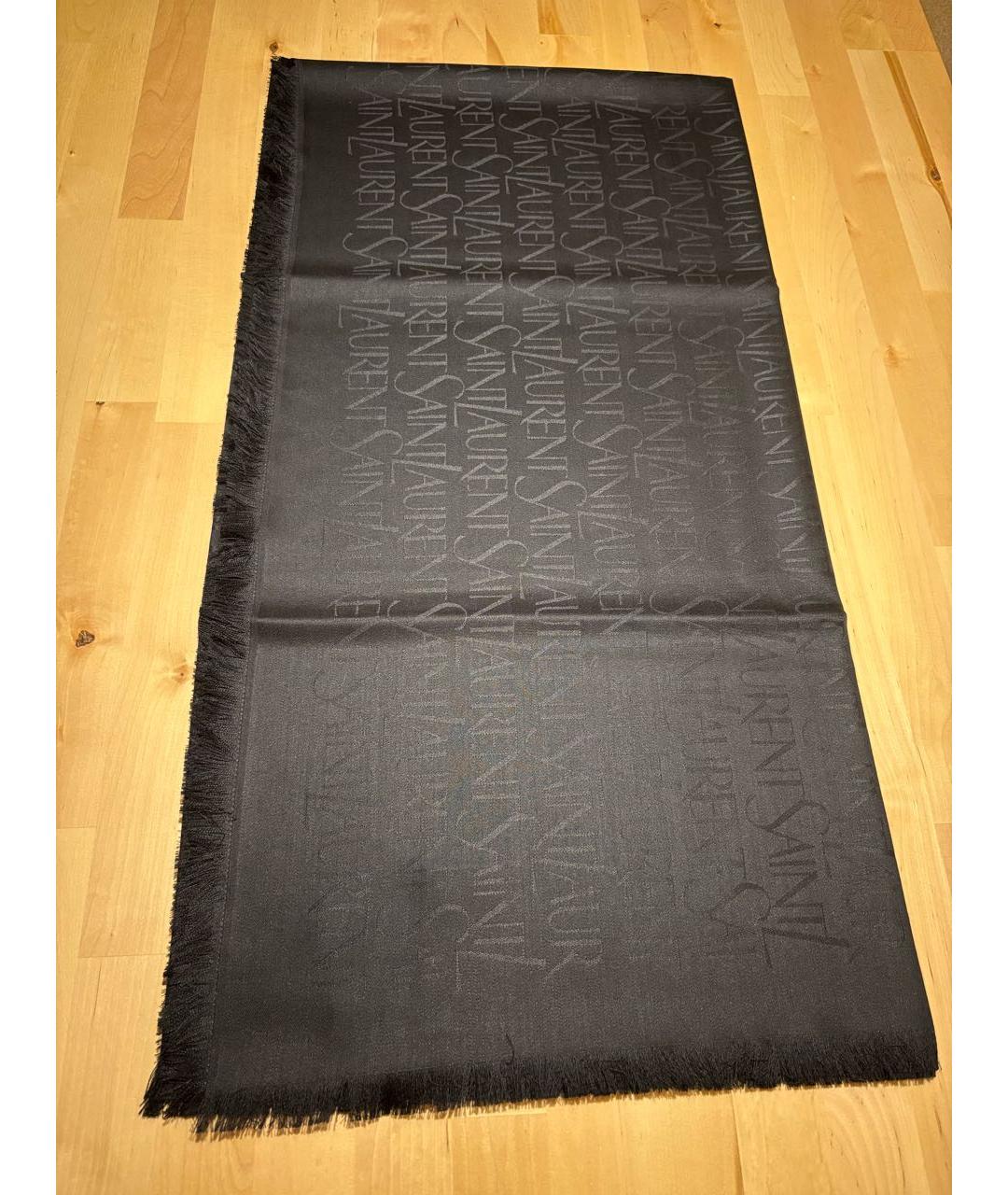 SAINT LAURENT Черный шелковый платок, фото 7