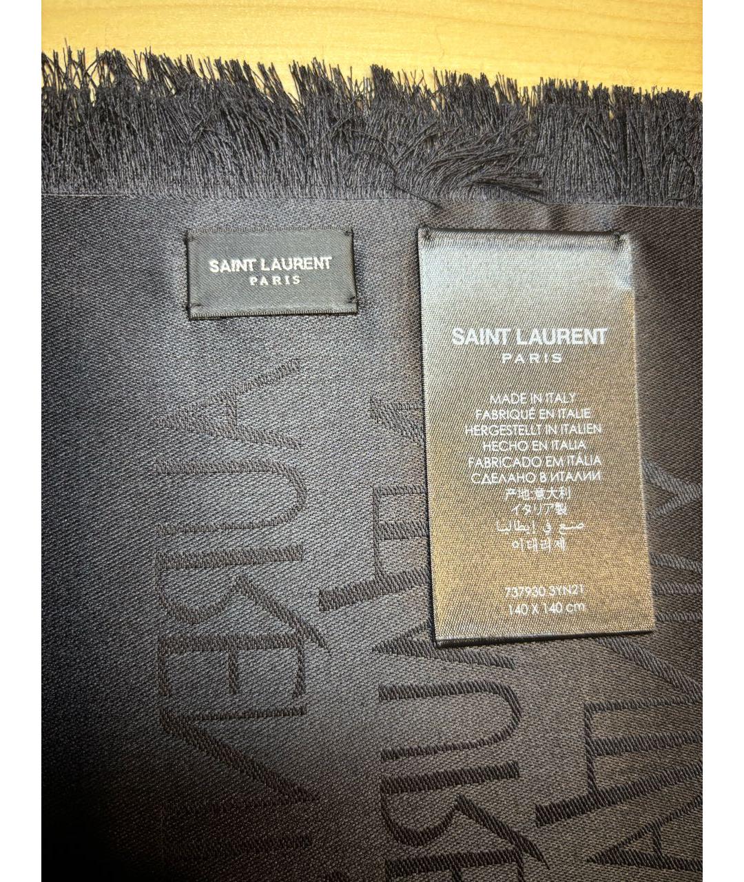 SAINT LAURENT Черный шелковый платок, фото 3