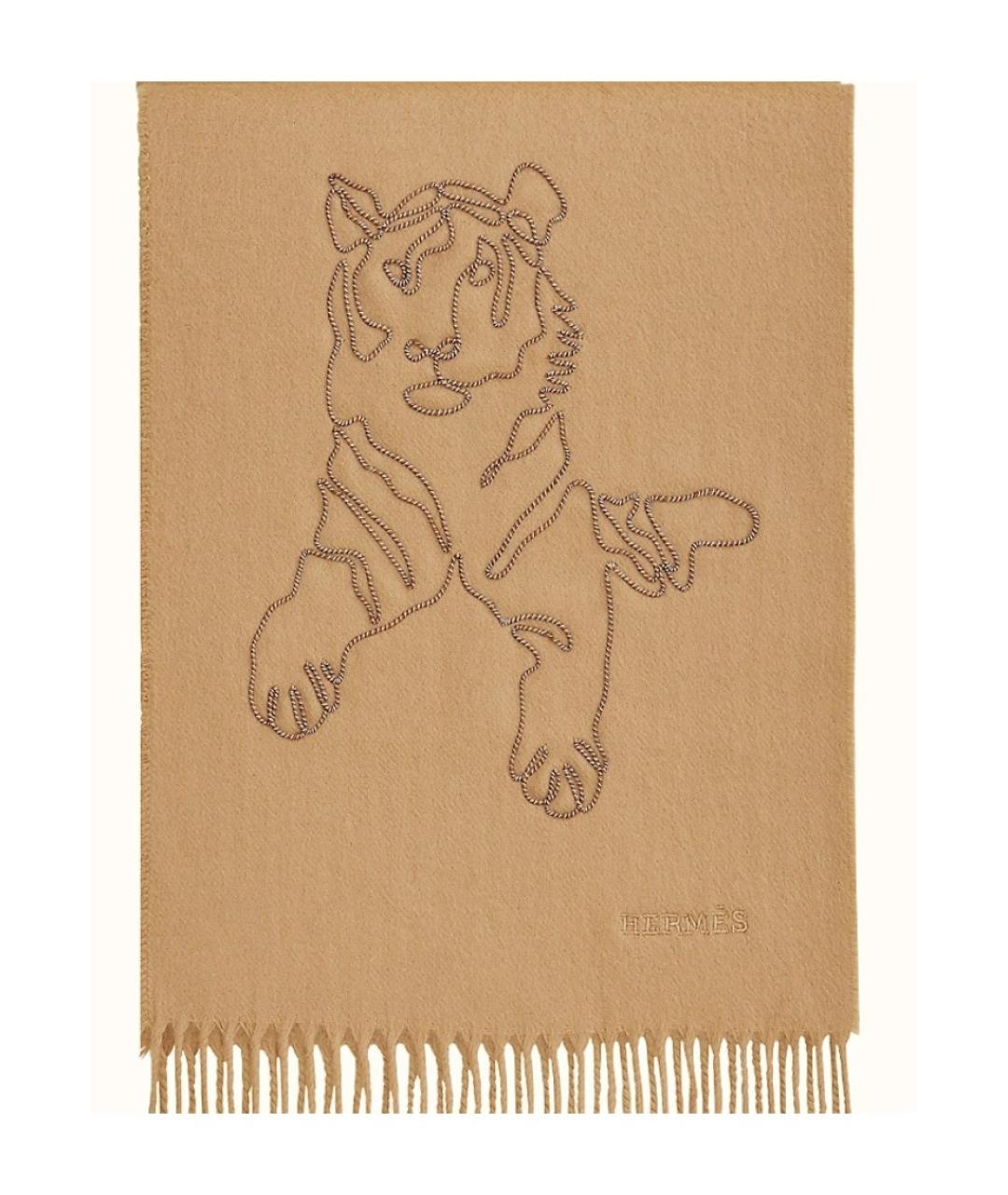 HERMES Бежевый кашемировый шарф, фото 2