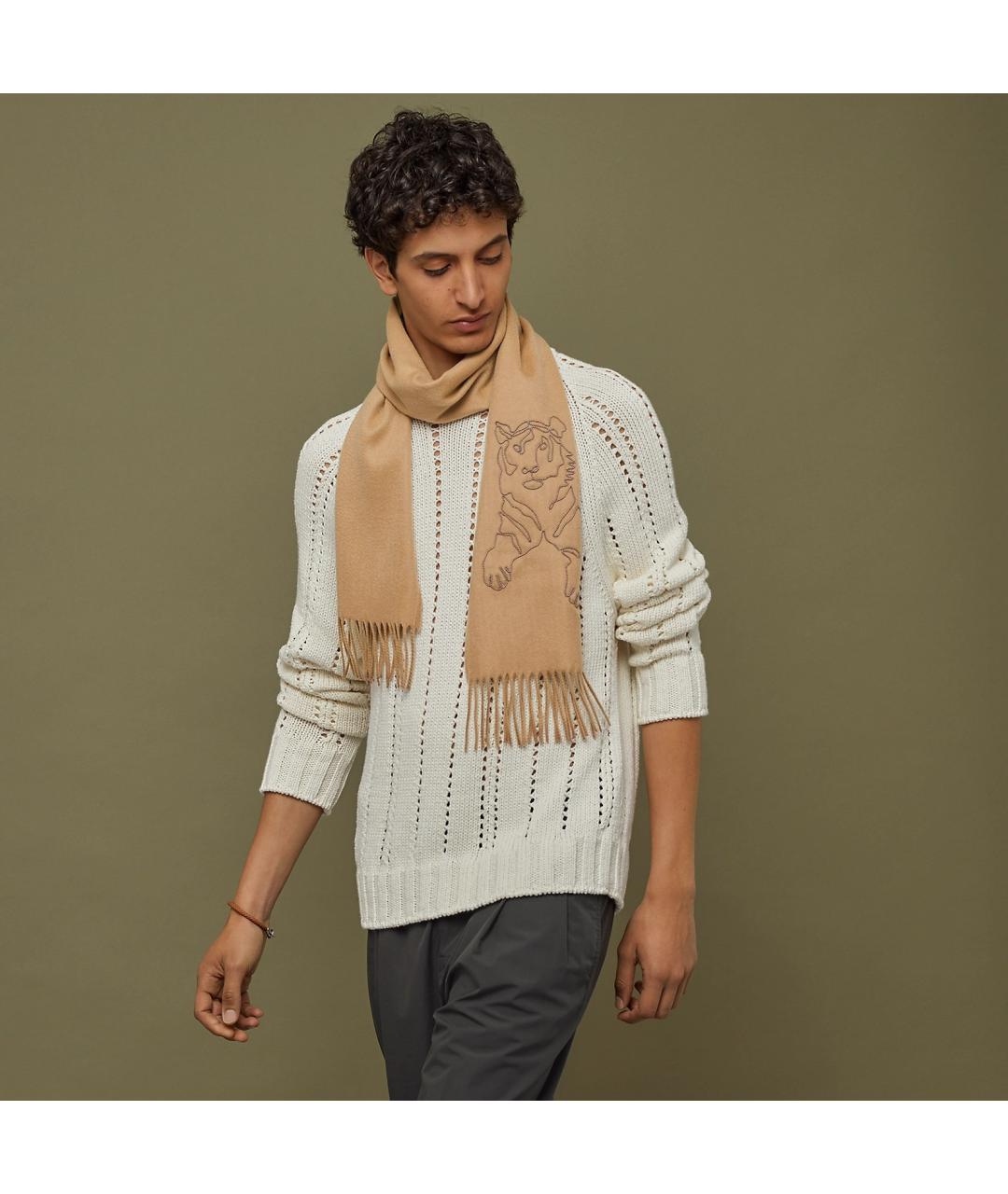 HERMES Бежевый кашемировый шарф, фото 4