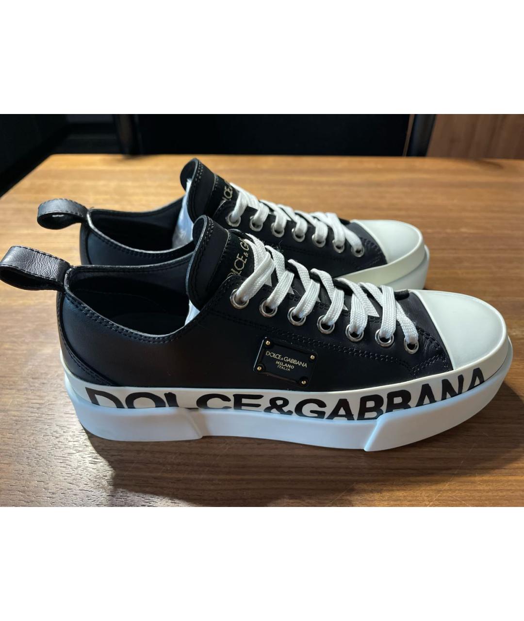 DOLCE&GABBANA Черные кожаные кеды, фото 5