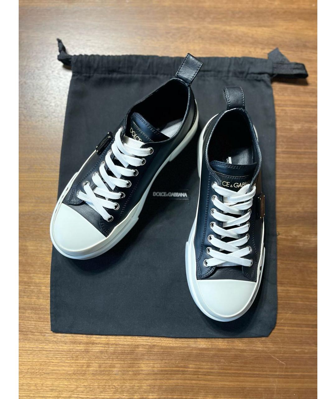 DOLCE&GABBANA Черные кожаные кеды, фото 3