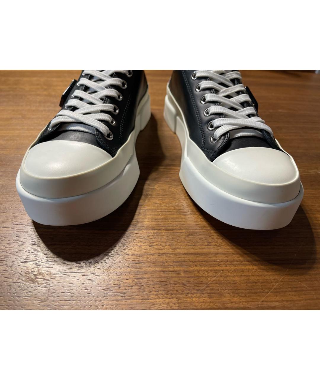 DOLCE&GABBANA Черные кожаные кеды, фото 2