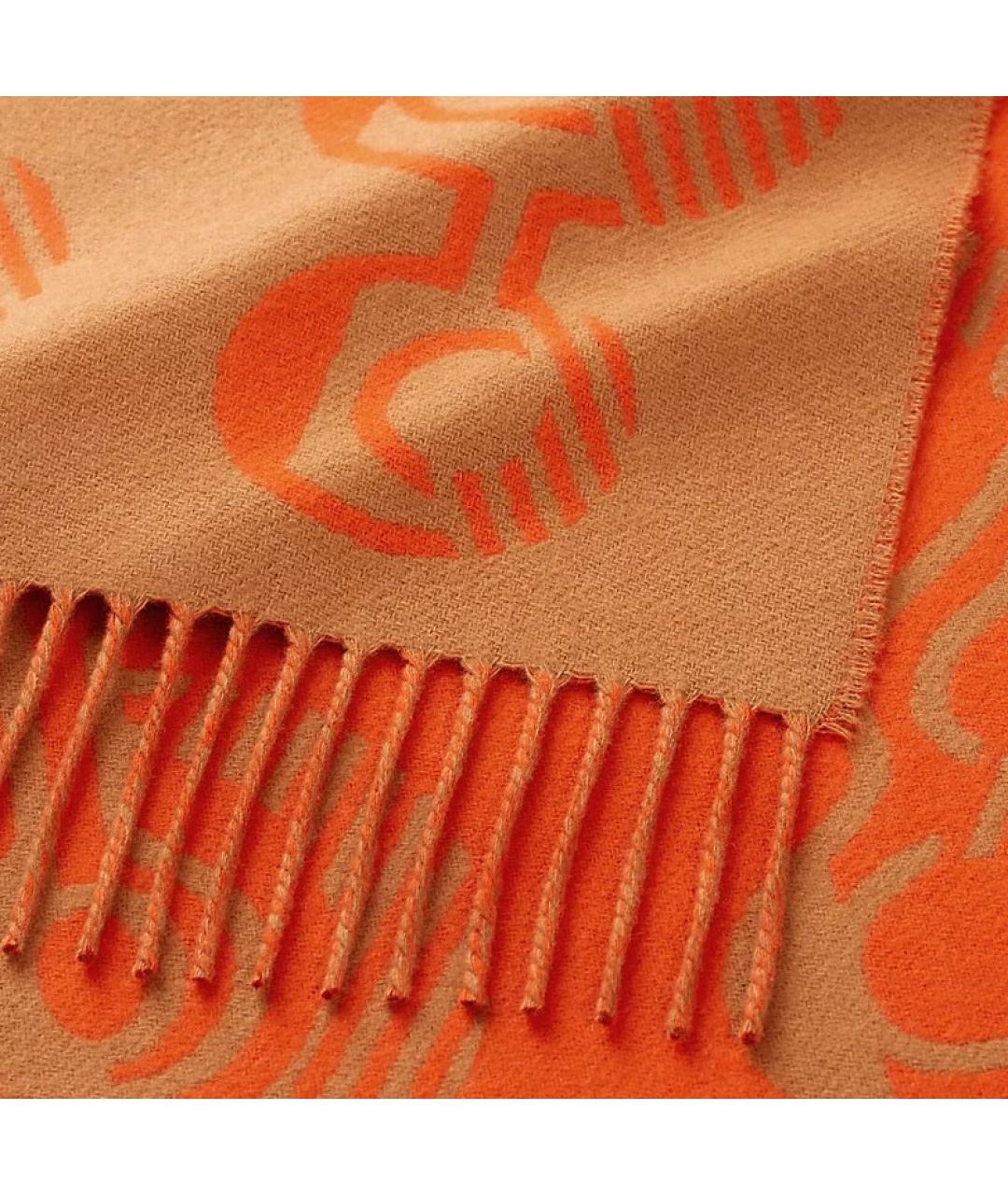 HERMES Оранжевый кашемировый шарф, фото 2