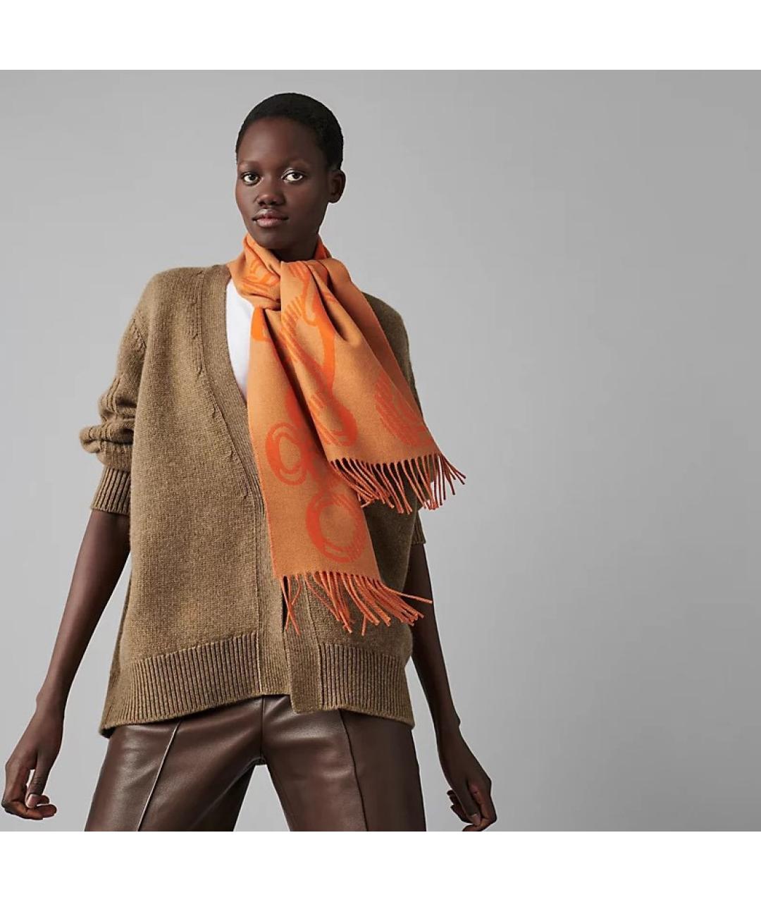 HERMES Оранжевый кашемировый шарф, фото 3