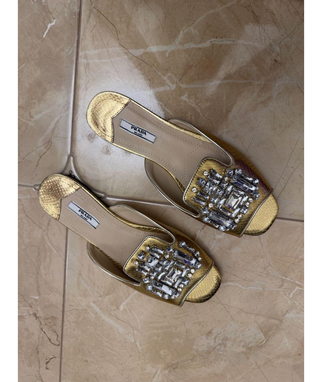 PRADA Золотые шлепанцы, фото 3