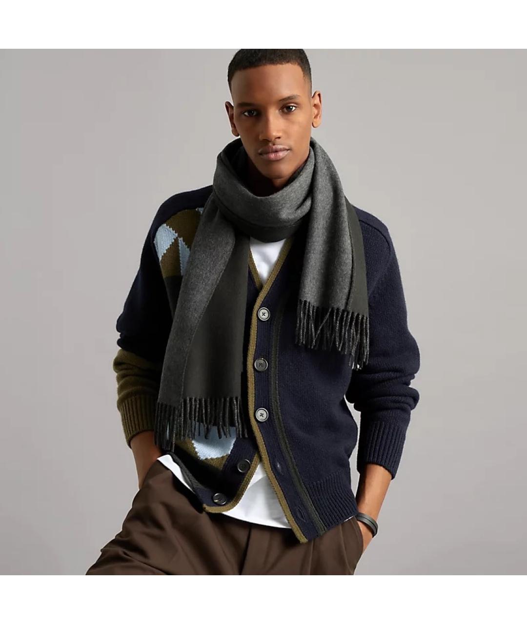 HERMES Черный кашемировый шарф, фото 2