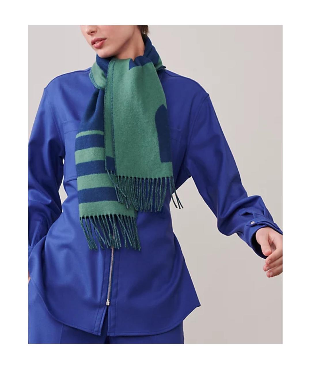 HERMES Зеленый кашемировый шарф, фото 3