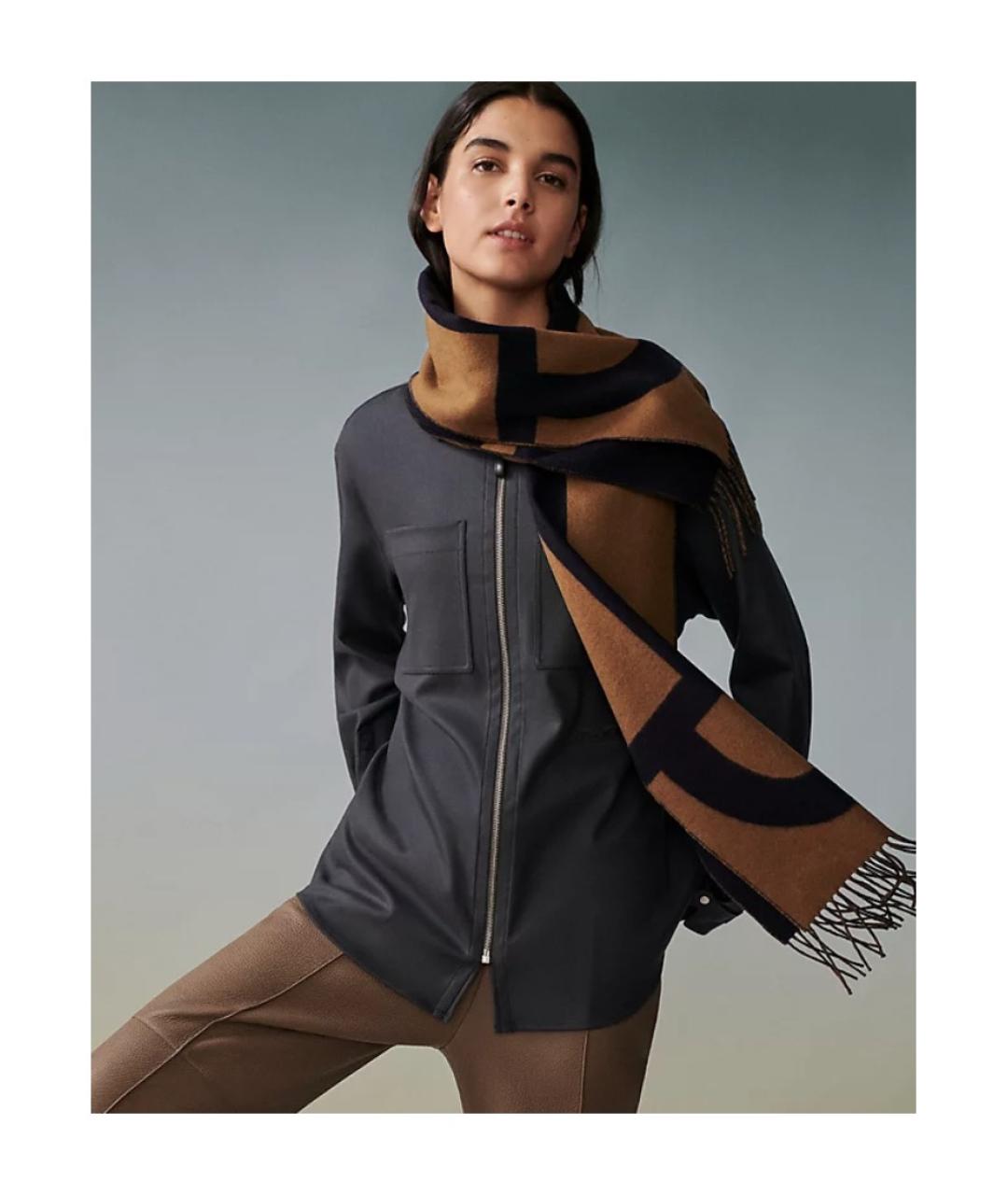 HERMES Коричневый кашемировый шарф, фото 3