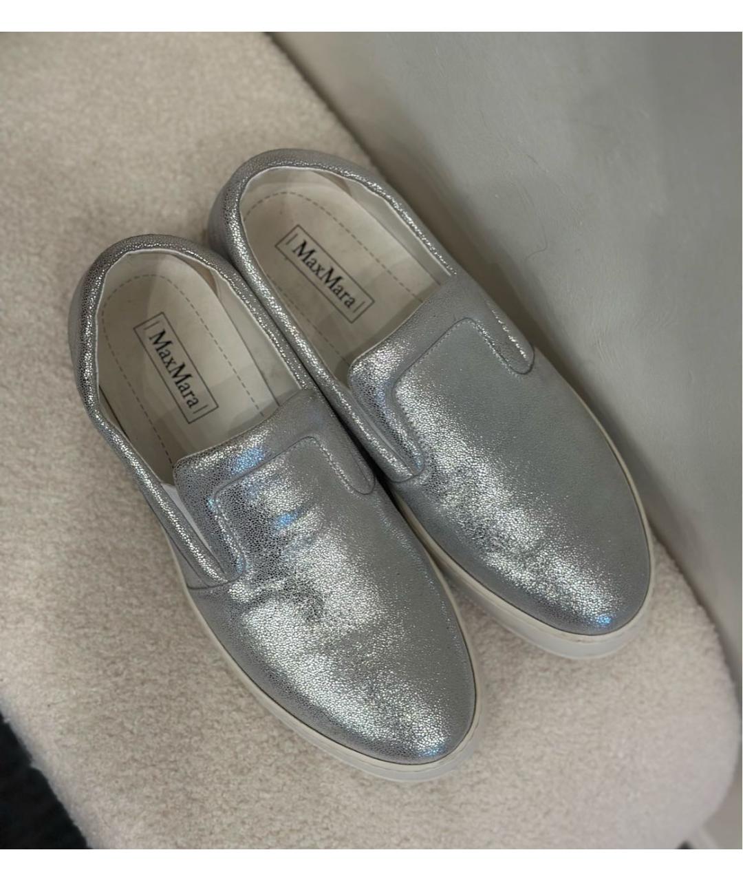 MAX MARA Серебряные кожаные лоферы, фото 3