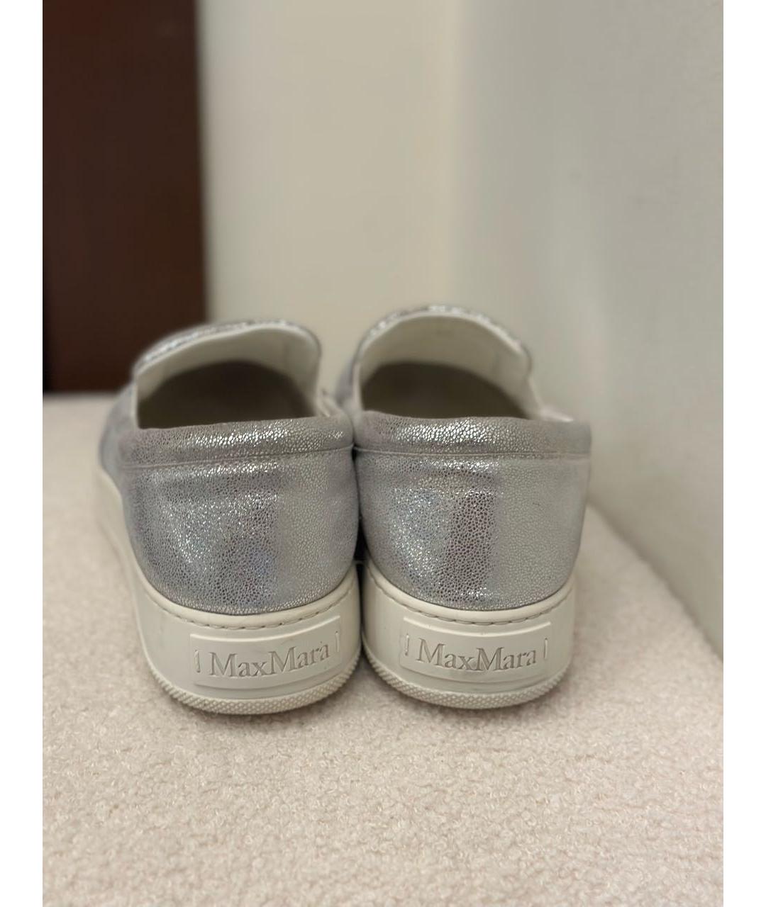 MAX MARA Серебряные кожаные лоферы, фото 2