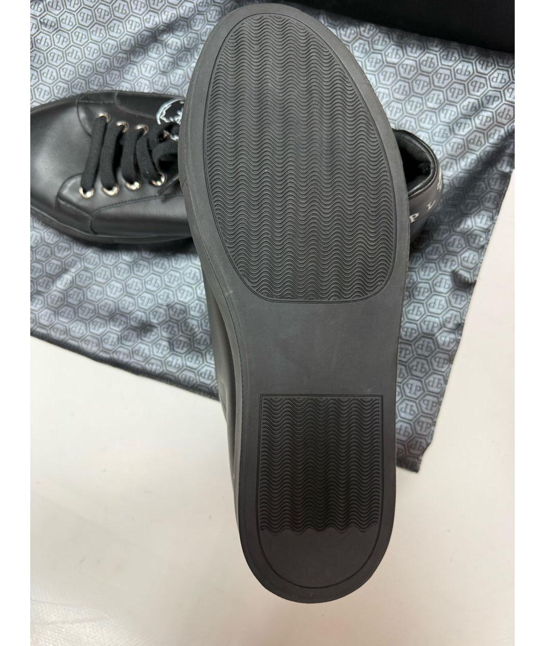 PHILIPP PLEIN Черные кожаные низкие кроссовки / кеды, фото 8
