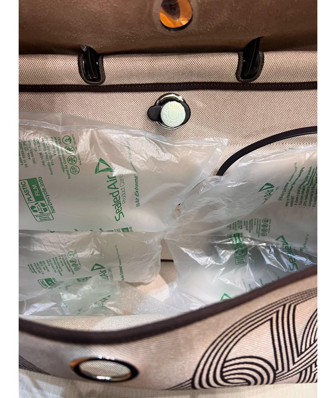 HERMES Бежевая тканевая сумка с короткими ручками, фото 3