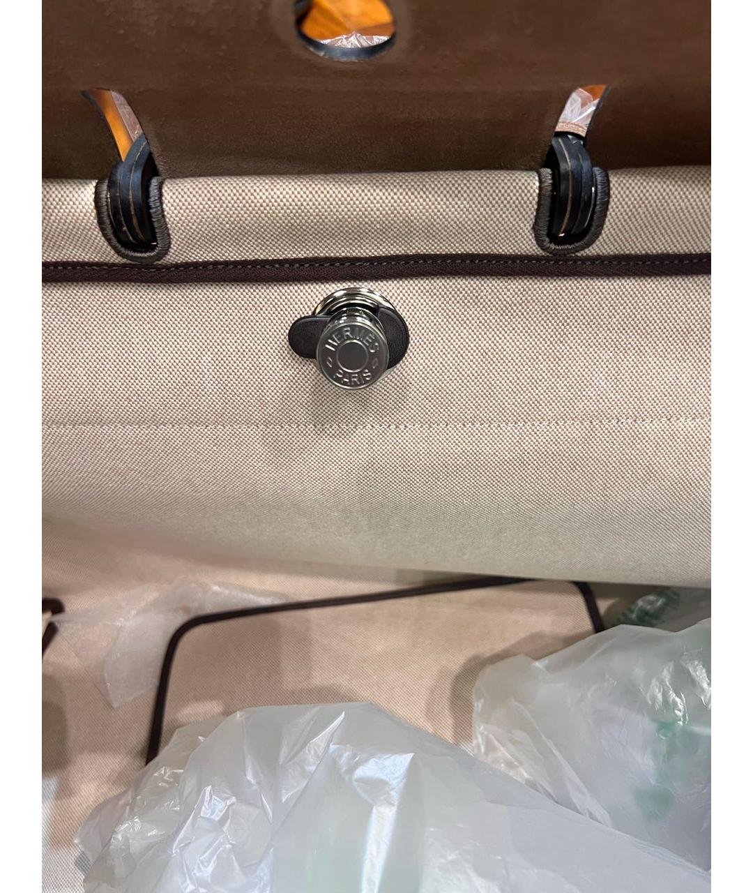 HERMES Бежевая тканевая сумка с короткими ручками, фото 6