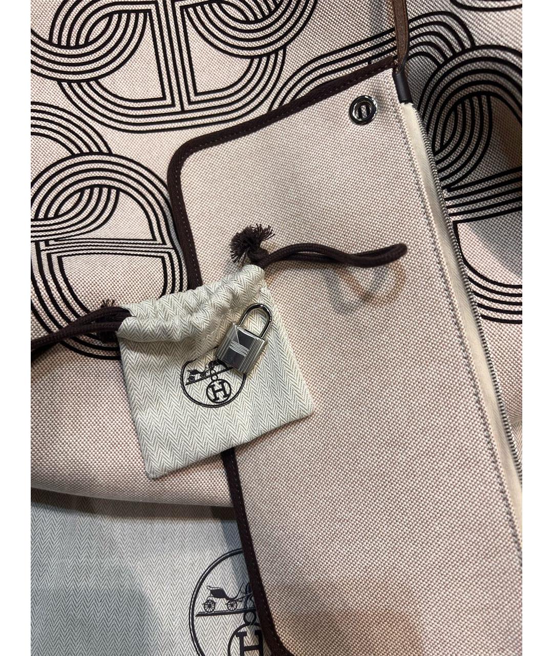 HERMES Бежевая тканевая сумка с короткими ручками, фото 5