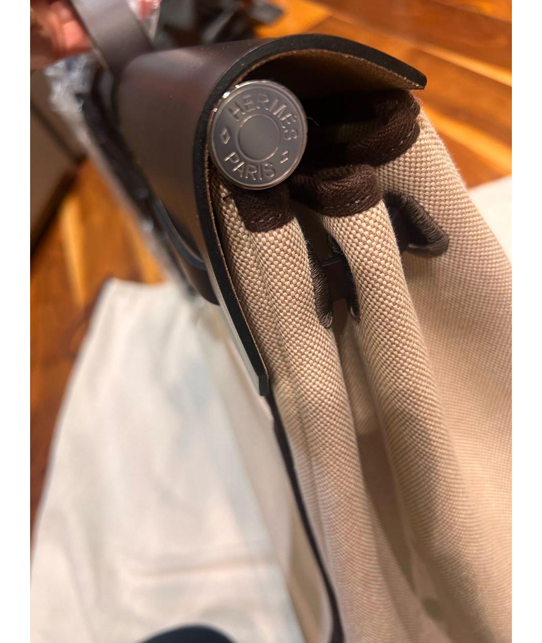 HERMES Бежевая тканевая сумка с короткими ручками, фото 7