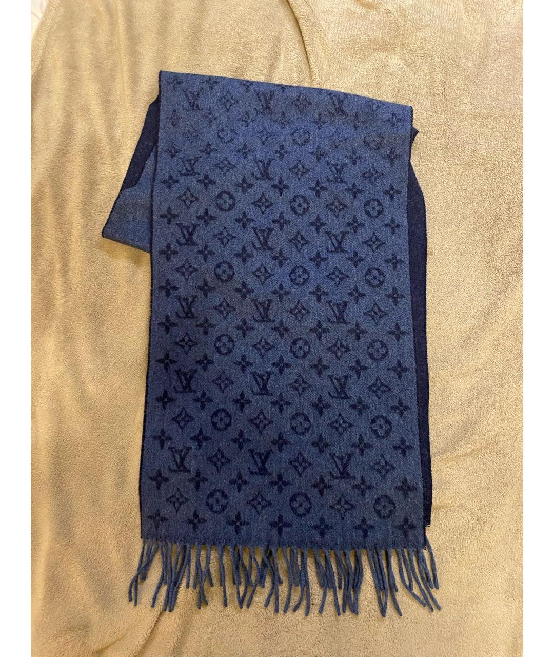 LOUIS VUITTON Темно-синий кашемировый шарф, фото 2