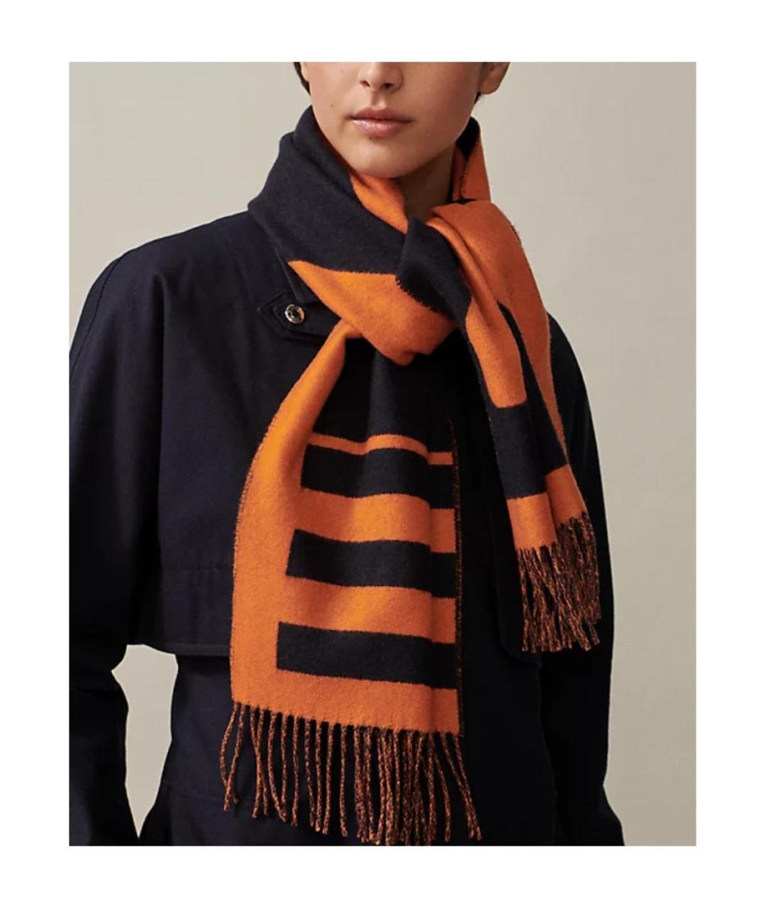 HERMES Оранжевый кашемировый шарф, фото 3