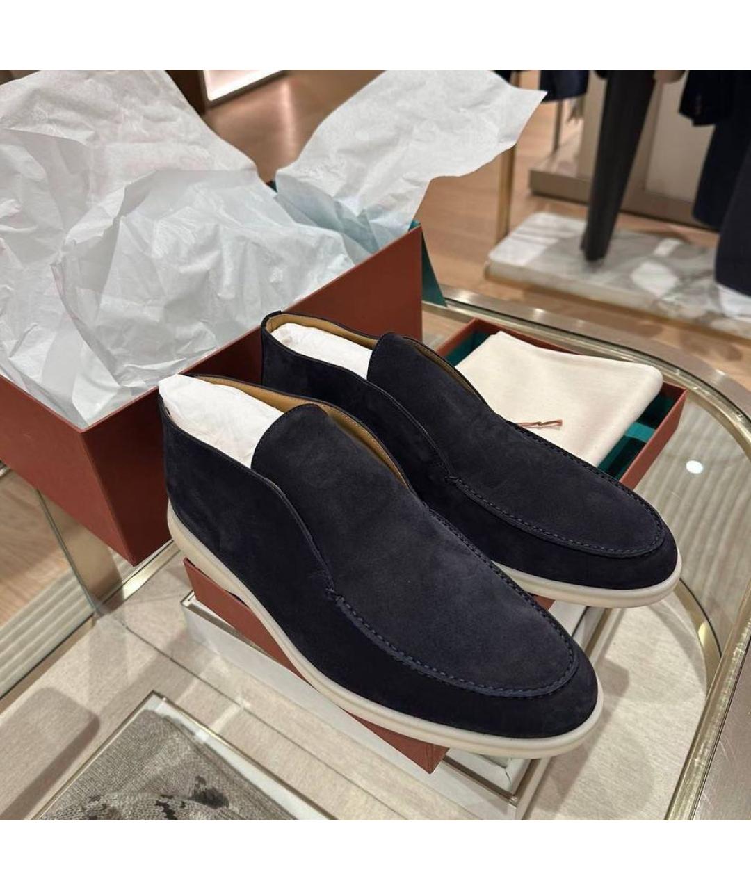 LORO PIANA Темно-синие замшевые лоферы, фото 2