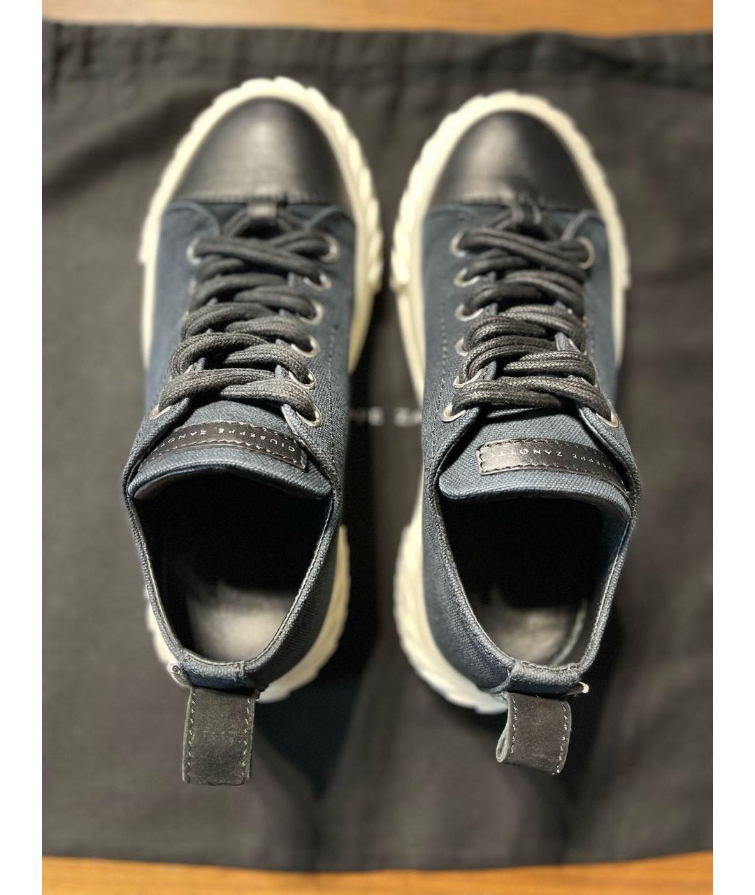 GIUSEPPE ZANOTTI DESIGN Темно-синие текстильные кеды, фото 4