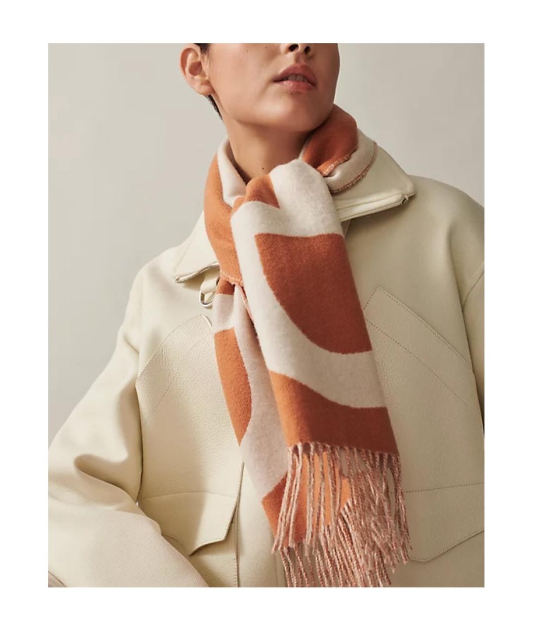 HERMES Бежевый кашемировый шарф, фото 3