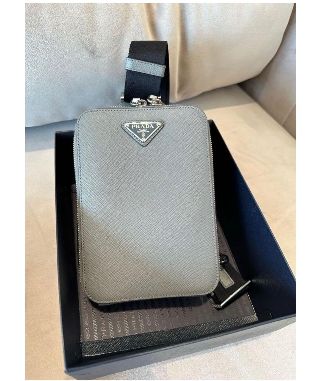 PRADA Серая кожаная сумка на плечо, фото 6