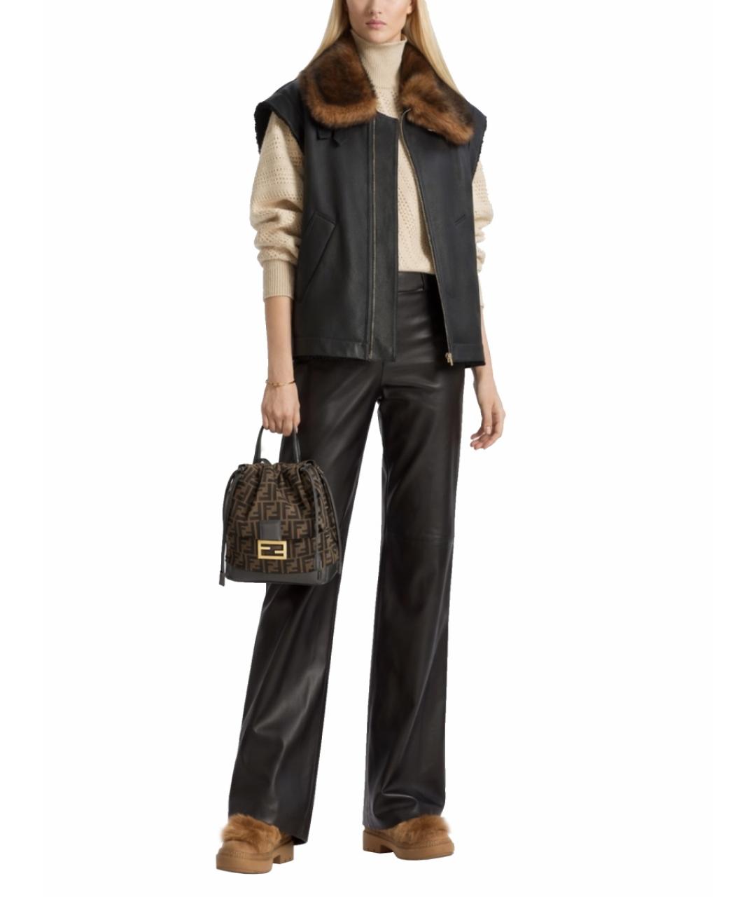 FENDI Черный кожаный жилет, фото 2