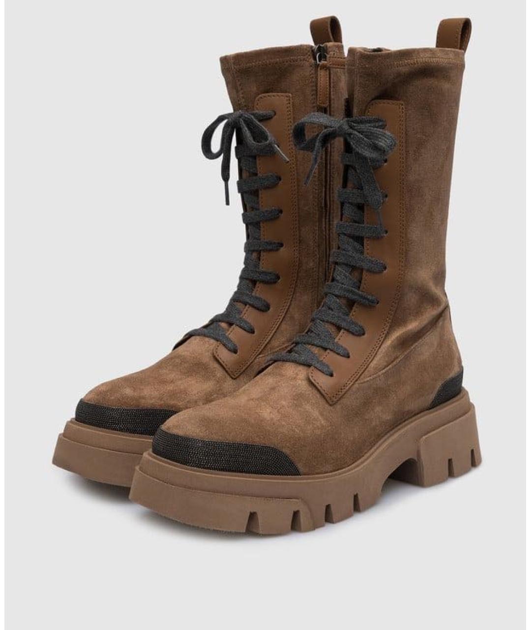 BRUNELLO CUCINELLI Коричневые замшевые ботинки, фото 2