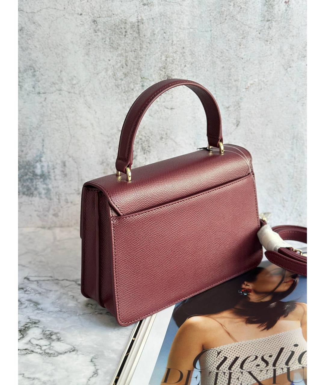 FURLA Бордовая кожаная сумка с короткими ручками, фото 4