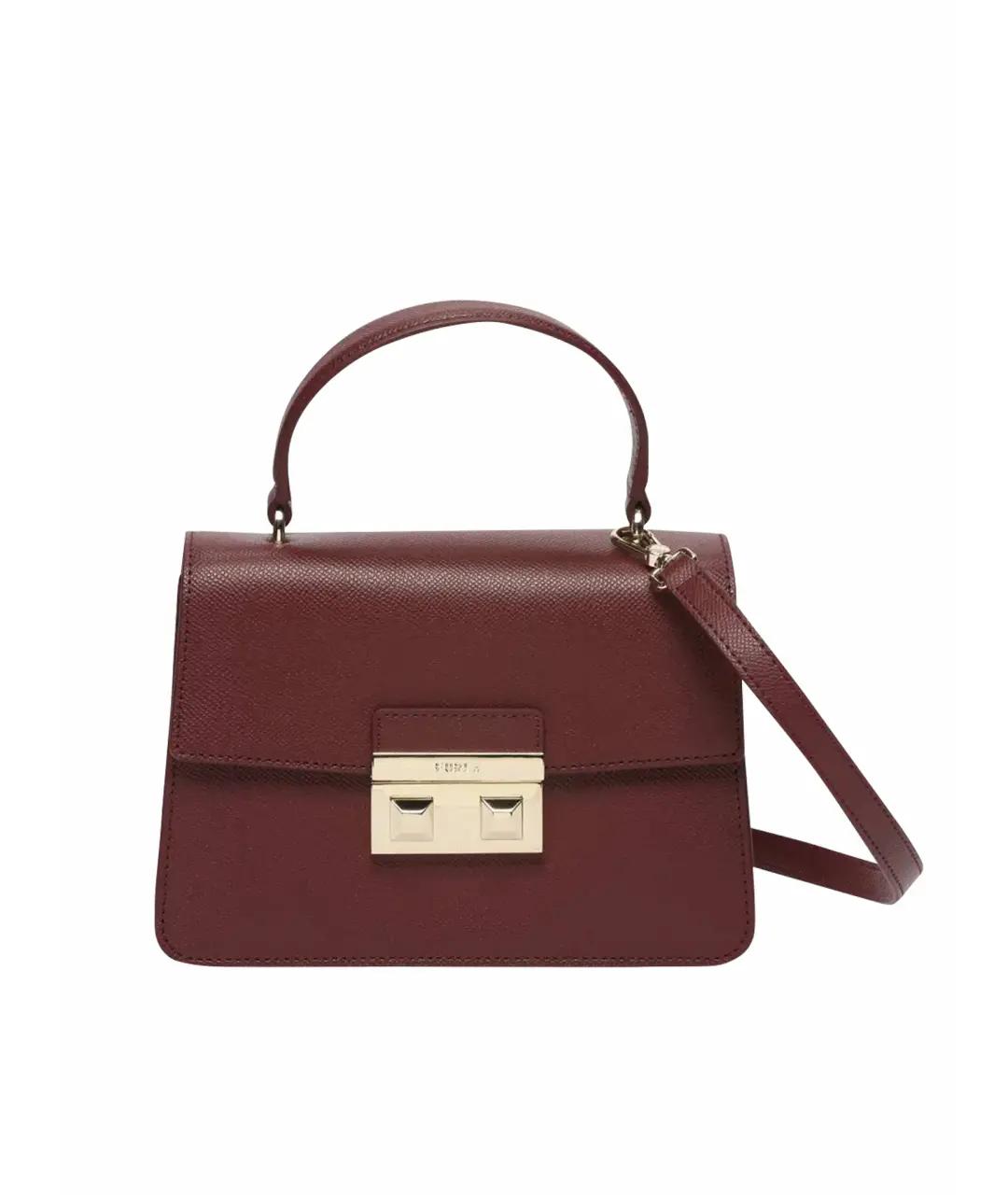 FURLA Бордовая кожаная сумка с короткими ручками, фото 1