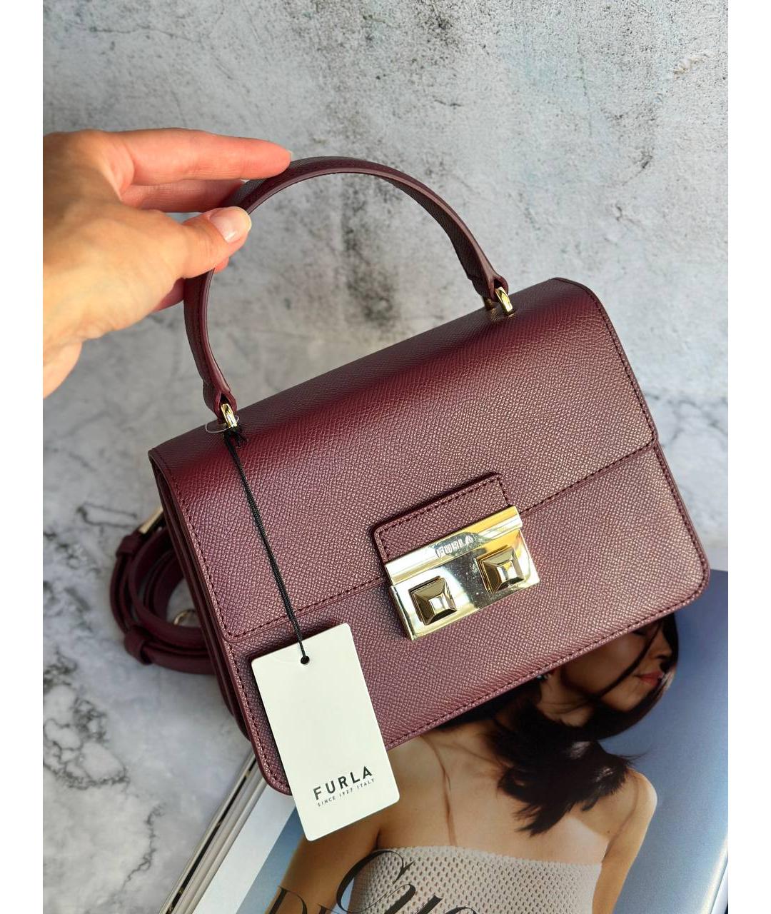 FURLA Бордовая кожаная сумка с короткими ручками, фото 6