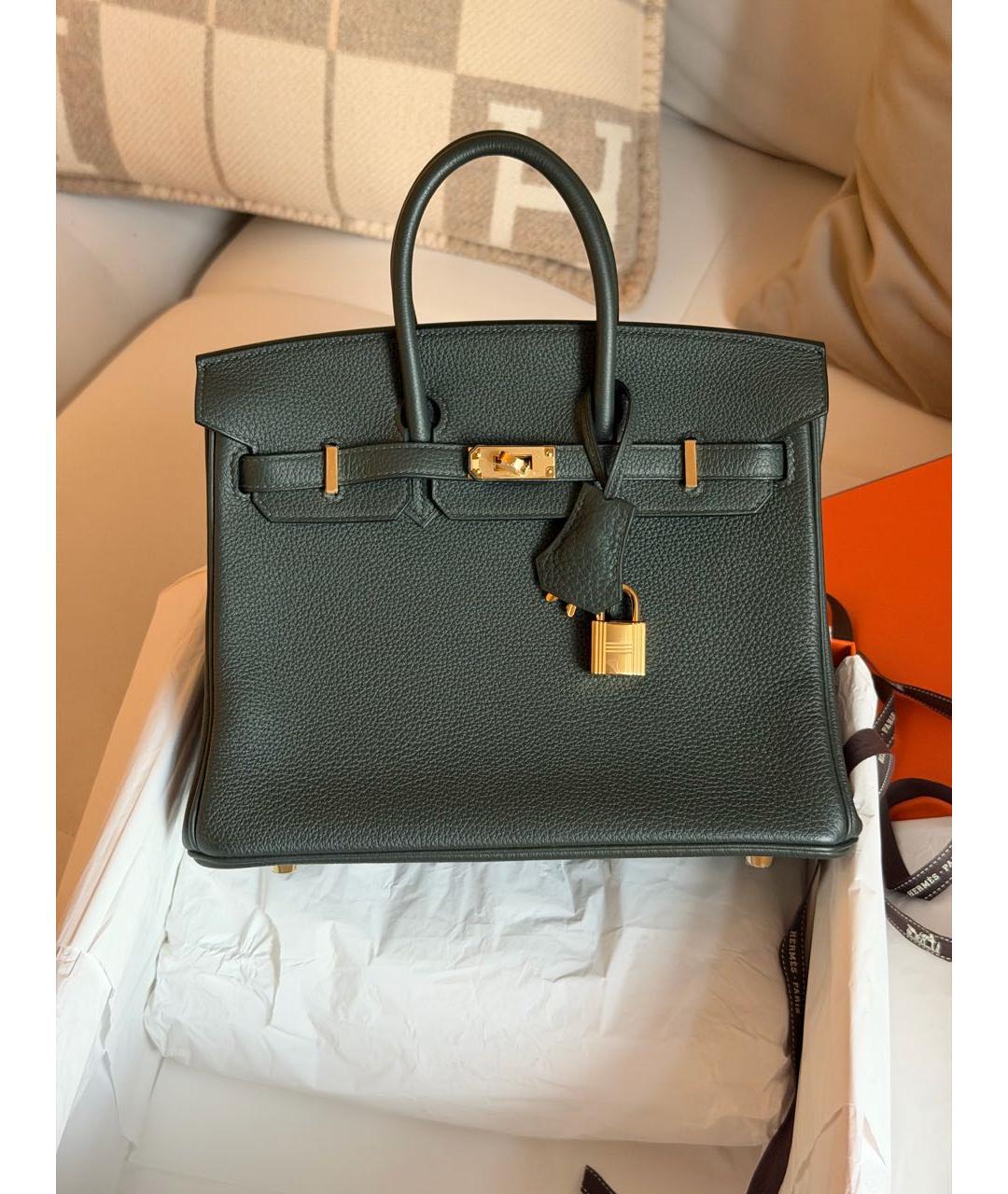 HERMES Зеленая кожаная сумка с короткими ручками, фото 6