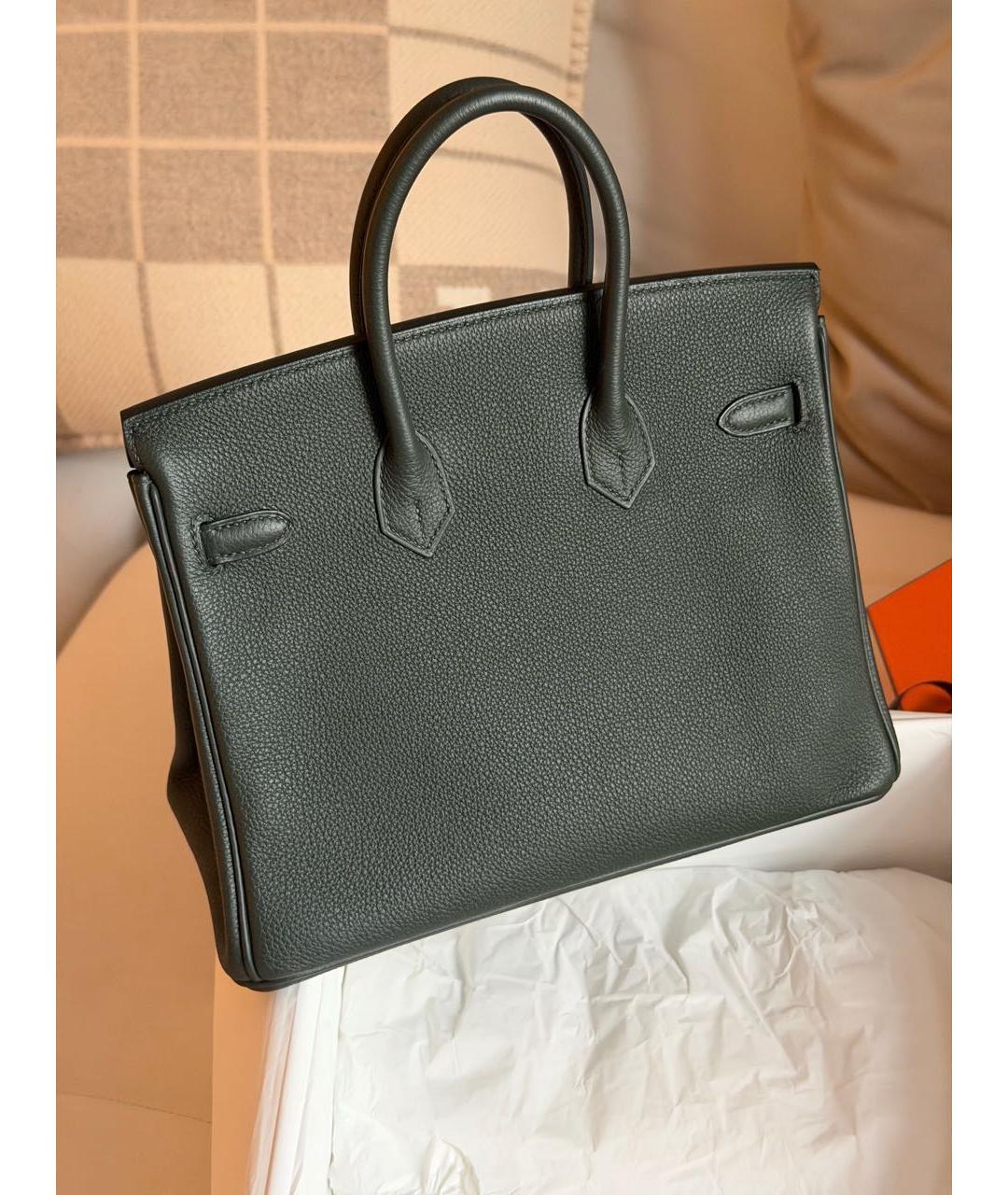 HERMES Зеленая кожаная сумка с короткими ручками, фото 5